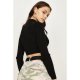 Black Crop Funnel Neck Rib Jumper