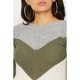 Khaki Chevron Dipped Hem Jumper