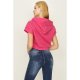 Fuchsia Zip Thru Crop Short Sleeve Hoodie