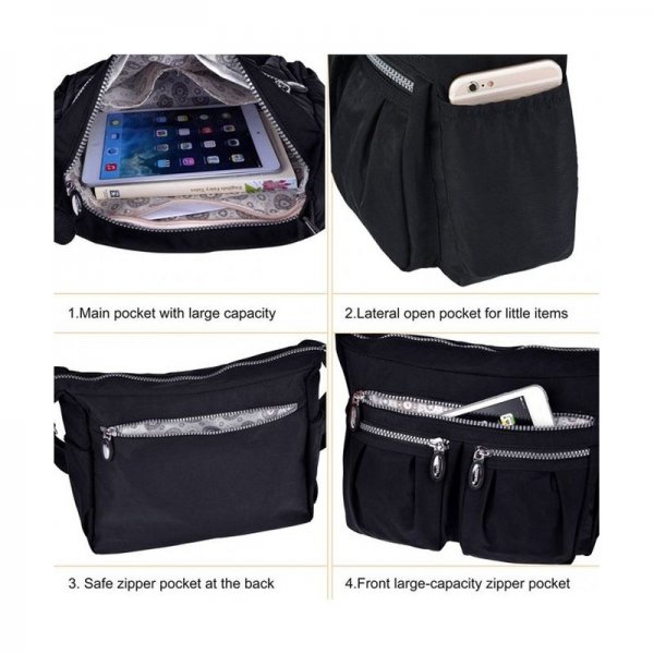 SHOULDER BAGS MESSENGER HANDBAGS MULTI POCKET WATERPROOF CROSSBODY BAGS - BLACK