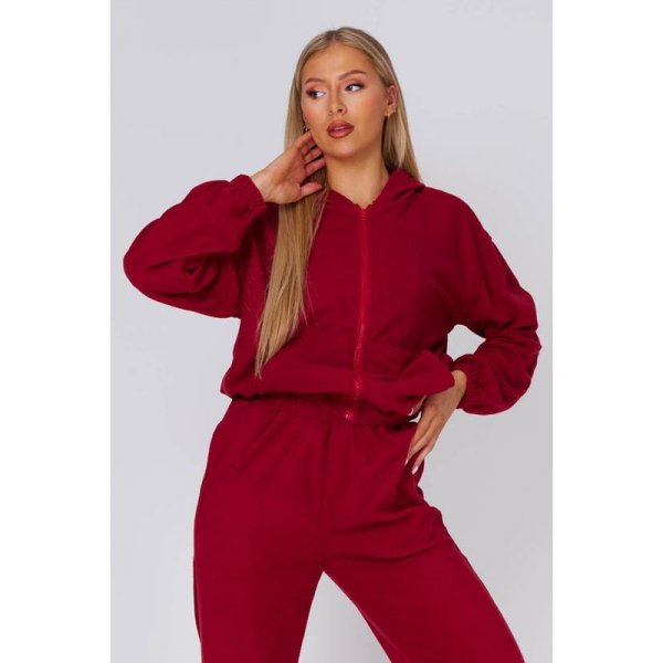 Wine Fleece Zip Up Hoodie Ane Joggers Set