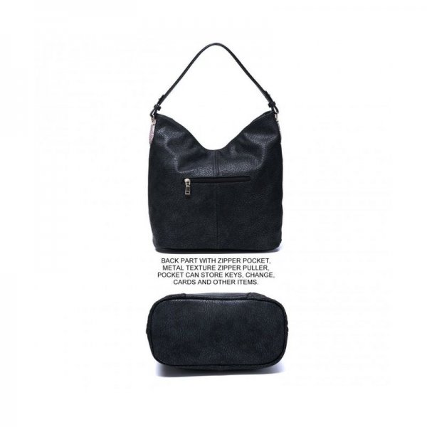 WOMEN HANDBAG PU LEATHER SHOULDER BAGS WOMENS LARGE CAPACITY TOTE PURSES FASHION TOP HANDLE BAG - BLACK