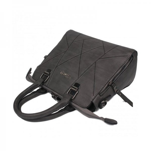 WOMEN SHOULDER BAGS LEATHER TOP HANDLE LUXURY HANDBAGS FOR LADIES PURSE SPLICED ZIPPER - GREY