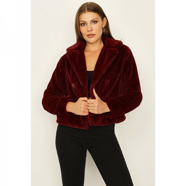 Red Double Button Short Fur Jacket