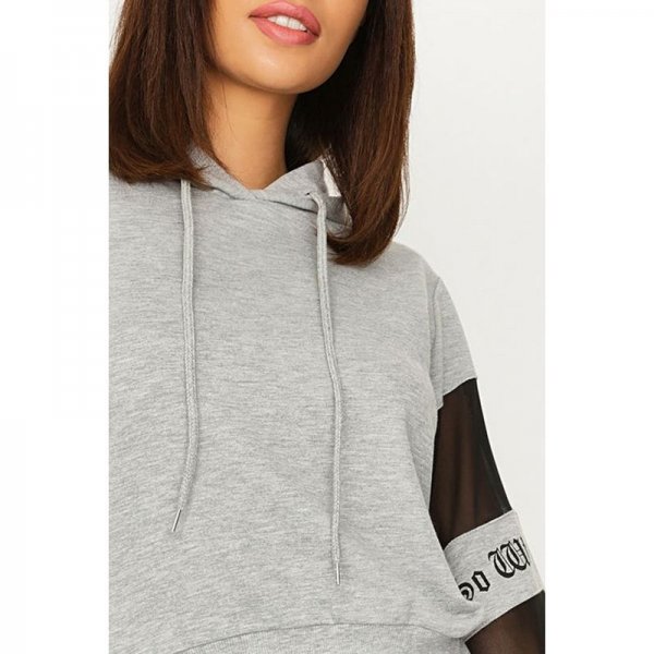 Grey Marl So What Mesh Panelled Hoodie