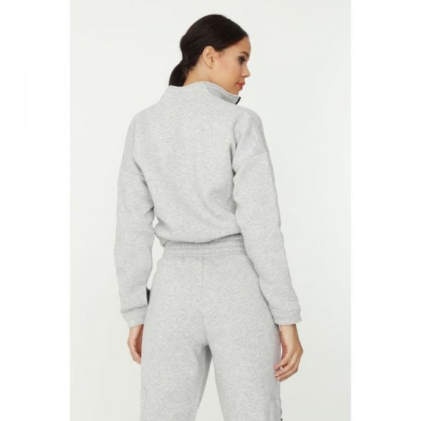 Grey Marl Zip High Neck Sweat