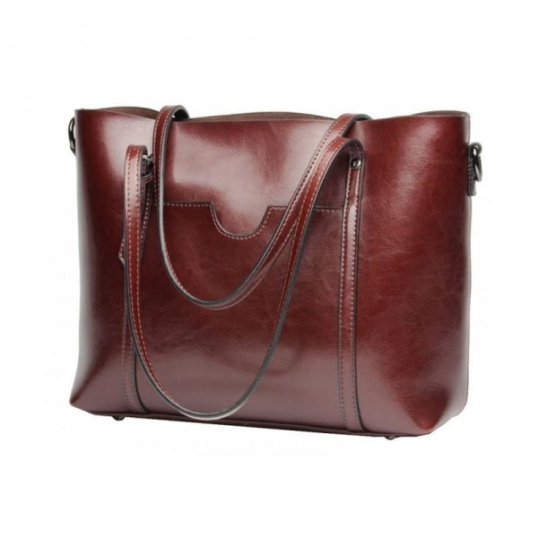 WOMEN'S HANDBAG GENUINE LEATHER TOTE SHOULDER BAGS SOFT HOT - WINE-RED