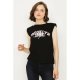 Black Shoulder Pad Slogan Tee