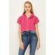 Fuchsia Zip Thru Crop Short Sleeve Hoodie