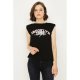 Black Shoulder Pad Slogan Tee