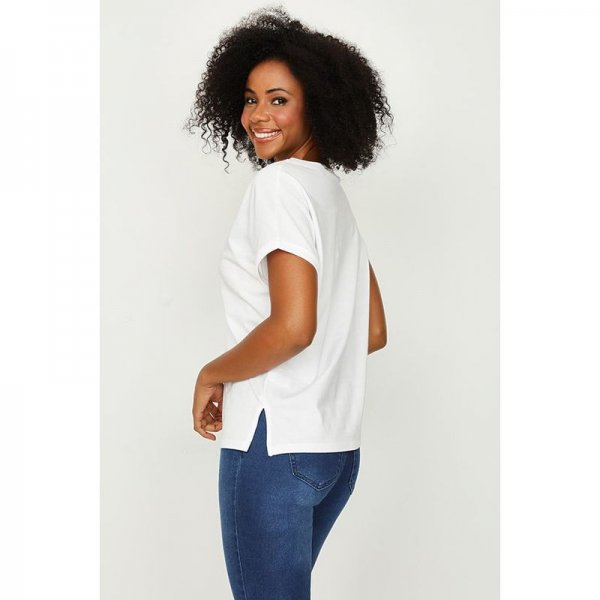 Optic White V Neck Ruched Grown On Sleeve Tee