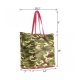 WOMEN'S PORTABLE POLYESTER SHOPPER WITH ZIPPER CLOSURE - MILITARY CAMO/ORCHID PINK