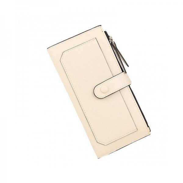 WOMEN'S LONG LEATHER WALLET FASHION BUTTON CLUTCH BAG CREDIT CARD HOLDER PURSE - WHITE