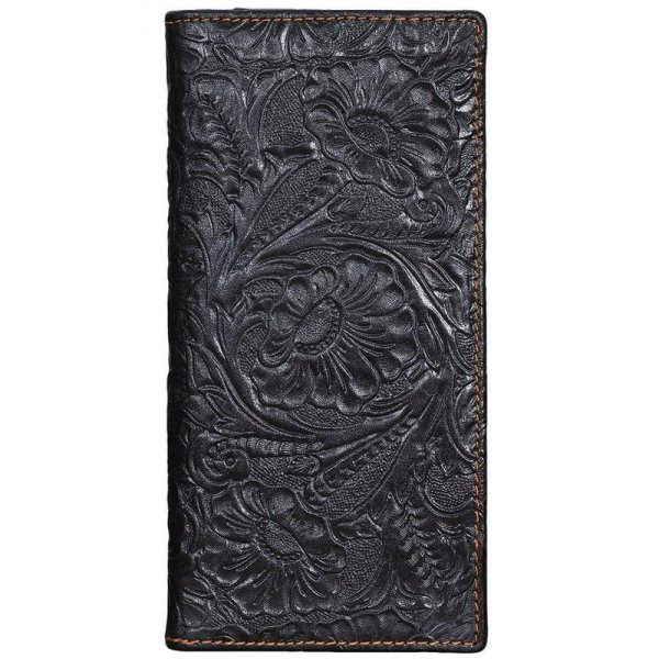 WOMENS LADIES GENUINE LEATHER WALLET LONG EMBOSSING BIFOLD WALLET CLUTCH PURSE - BLACK