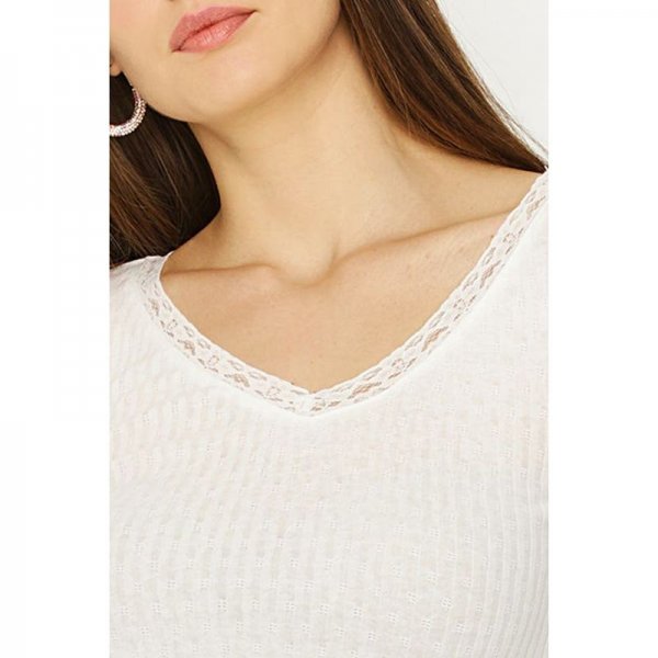 Ivory Lace Trim V Neck Long Sleeve Crop