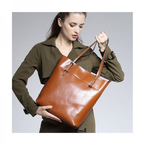 VINTAGE GENUINE LEATHER TOTE SHOULDER BAG HANDBAG BIG LARGE CAPACITY UPGRADED VERSION - DARK BROWN