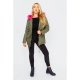 Khaki Parka Coat With Pink Faux Fur Trim