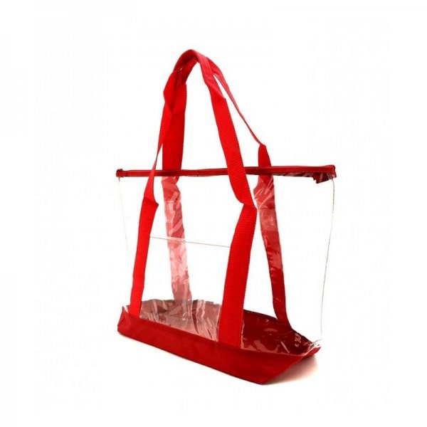 CLEAR PVC ZIPPER TOTE BAG /SECURITY CLEAR TOTE BAG/ WORK TOTE BAG - RED