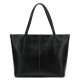 WOMEN'S LARGE LEATHER SHOULDER BAG WORK TOTE WITH ZIPPERS - BLACK