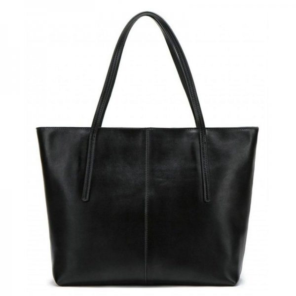 WOMEN'S LARGE LEATHER SHOULDER BAG WORK TOTE WITH ZIPPERS - BLACK