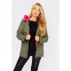 Khaki Parka Coat With Pink Faux Fur Trim