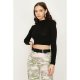 Black Crop Funnel Neck Rib Jumper