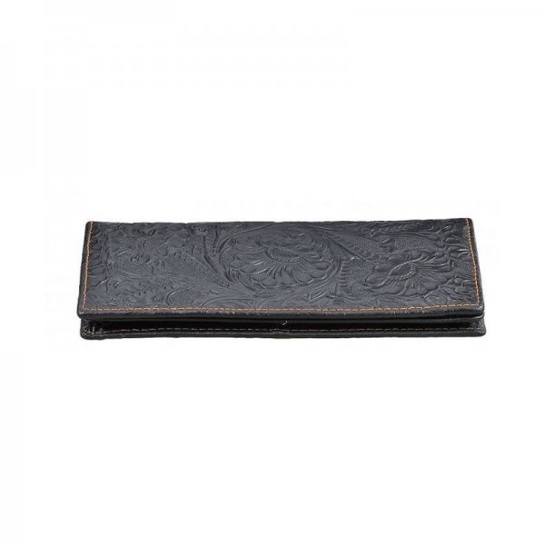 WOMENS LADIES GENUINE LEATHER WALLET LONG EMBOSSING BIFOLD WALLET CLUTCH PURSE - BLACK