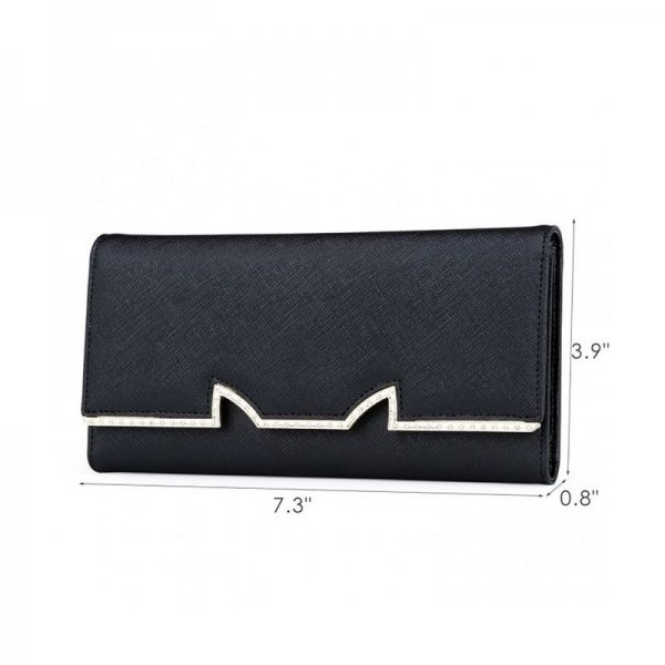 WOMEN LEATHER WALLET LONG TRIFOLD CLUTCH WALLET PURSE FOR LADIES VALENTINE'S DAY GIFT - BLACK