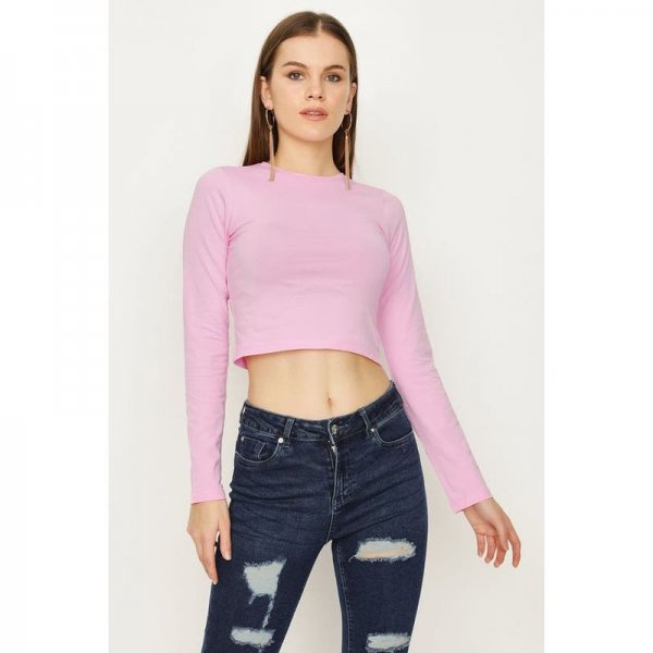 Gen Z Pink Basic Fitted Crop Long Sleeve