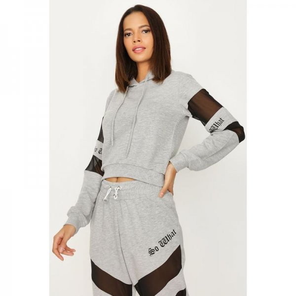 Grey Marl So What Mesh Panelled Hoodie