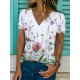 Stylish White V-Neck Short Sleeve Printed T-Shirt